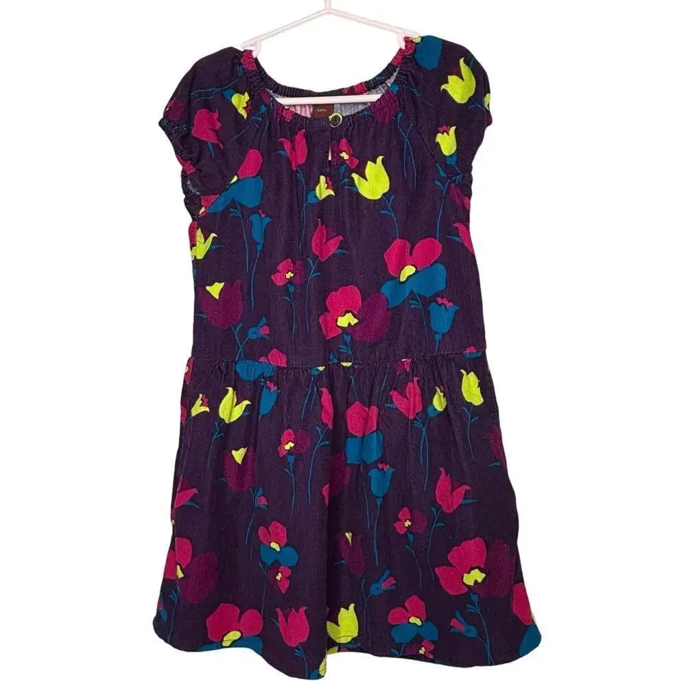 Tea Collection Floral Corduroy Girls Cute Purple Fall Cotton Twirl Dress Size 6